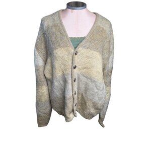 Vtg 60s Towncraft Wool Striped Kurt Cobain Mohair Fuzzy Cardigan Sweater XL HTF